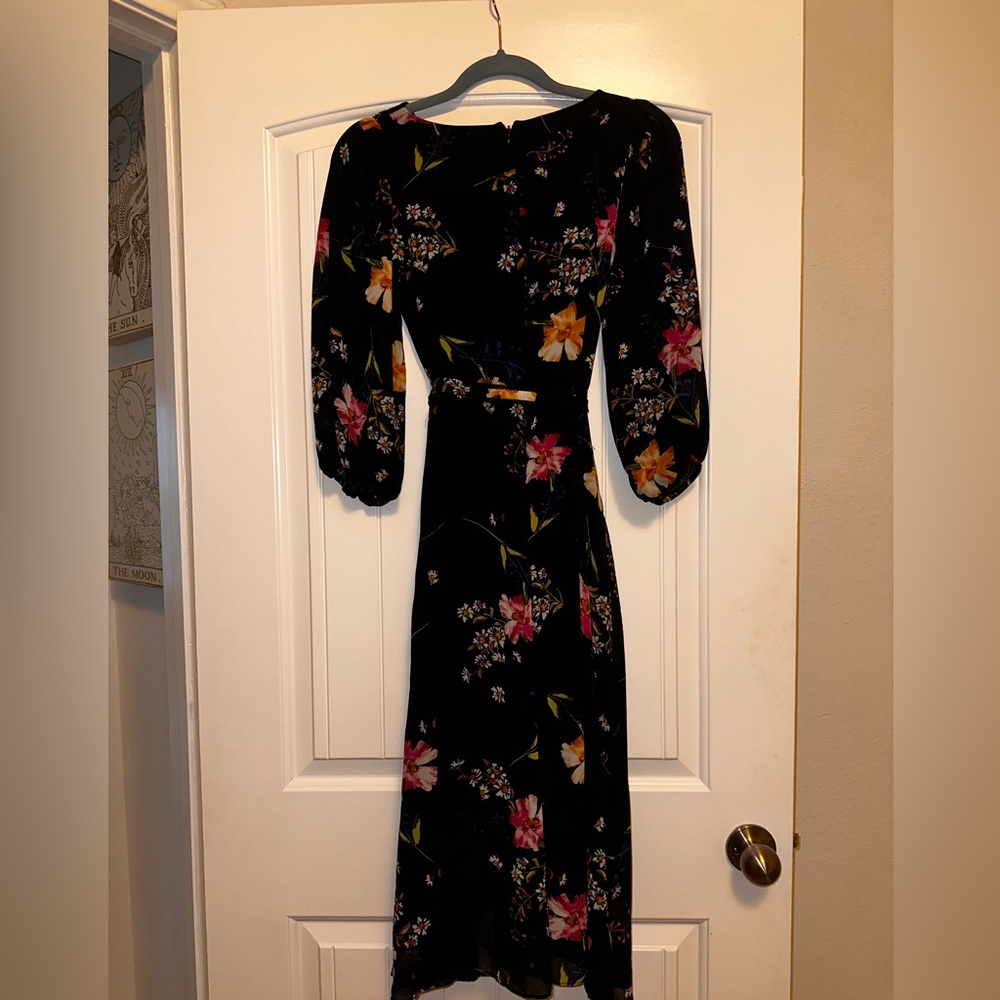 Dark Blue, Floral, DKNY, Midi Dress. - Picture 8 of 9
